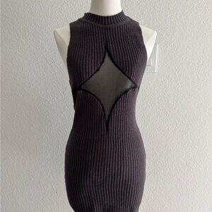 EGO Black Sleeveless Ribbed Bodycon Dress with Sheer Star Cutout